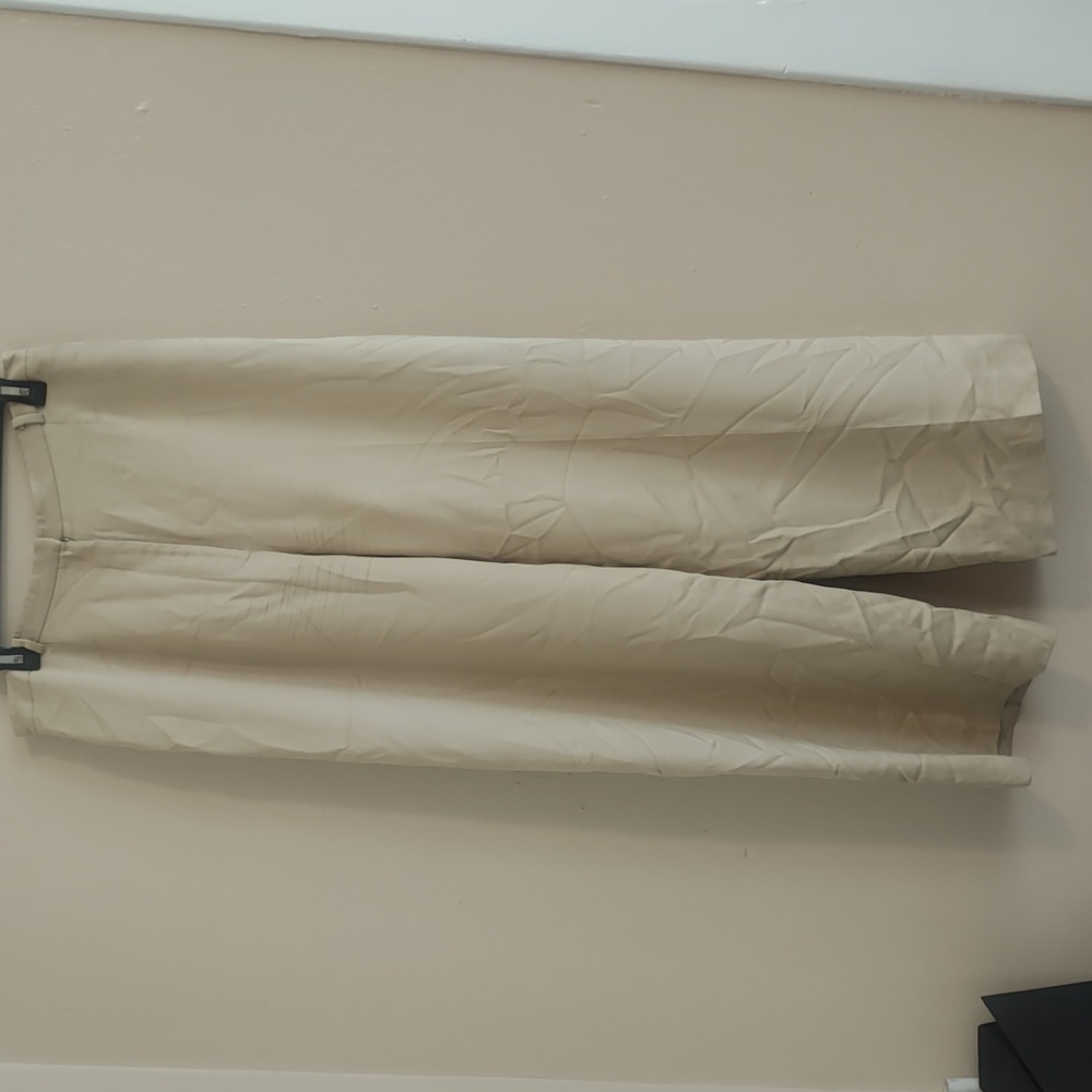 Ann Taylor Woman's 100% Silk Khaki Wide Legged Dress Pants Size 12  Altered